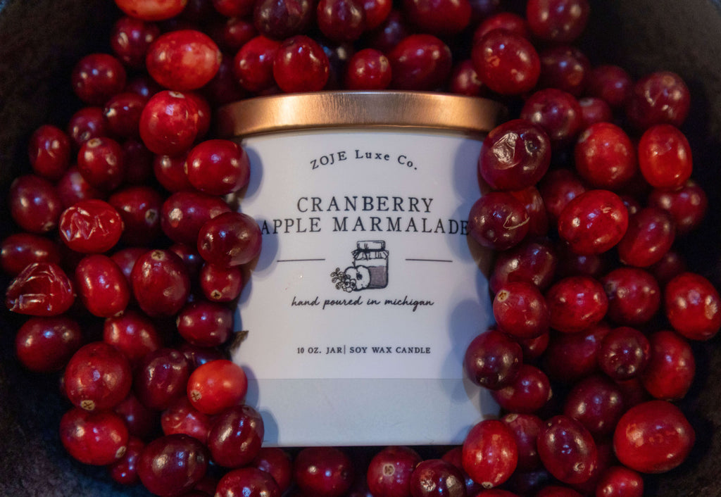 Cranberry Apple Marmalade is a luscious blend of tart cranberries, juicy apples, and spice. Top notes of orange peel and apple sweeten the cranberry heart of this fragrance oil, while notes of cinnamon, clove, and sugar wrap all the fruits together into a delectable aromatic treat. A favorite during the holidays, and wonderful all year round. Infused with natural essential oils including orange, cinnamon leaf, and cinnamon bark.