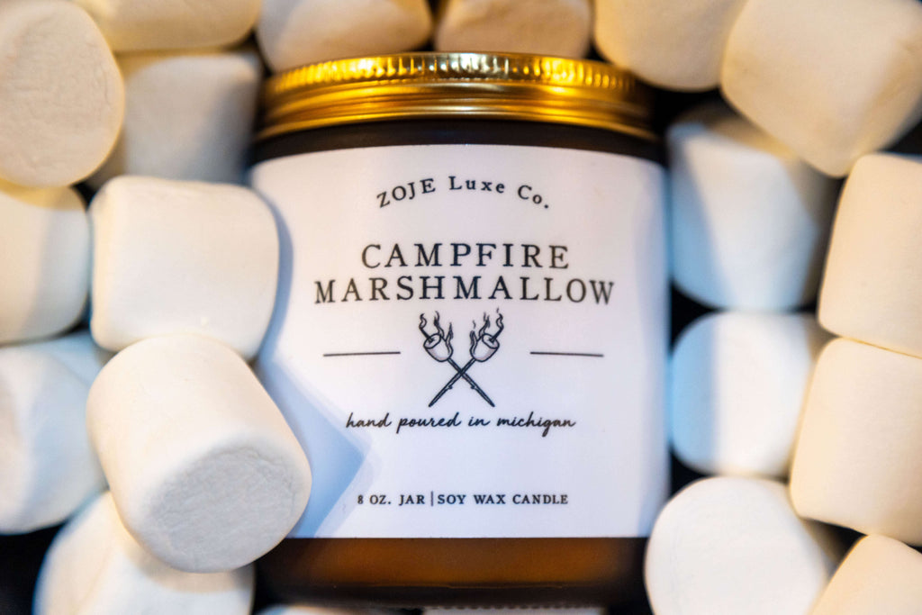 Our ooey gooey Campfire Marshmallow scent captures the nostalgia of an evening campfire after a day of autumnal adventure. Crisp notes of ozone and eucalyptus simulate an evening chill, followed by a strong heart of marshmallow and sugar roasting over a base of embers, oak, and infused with essential oils, including juniper and clove.